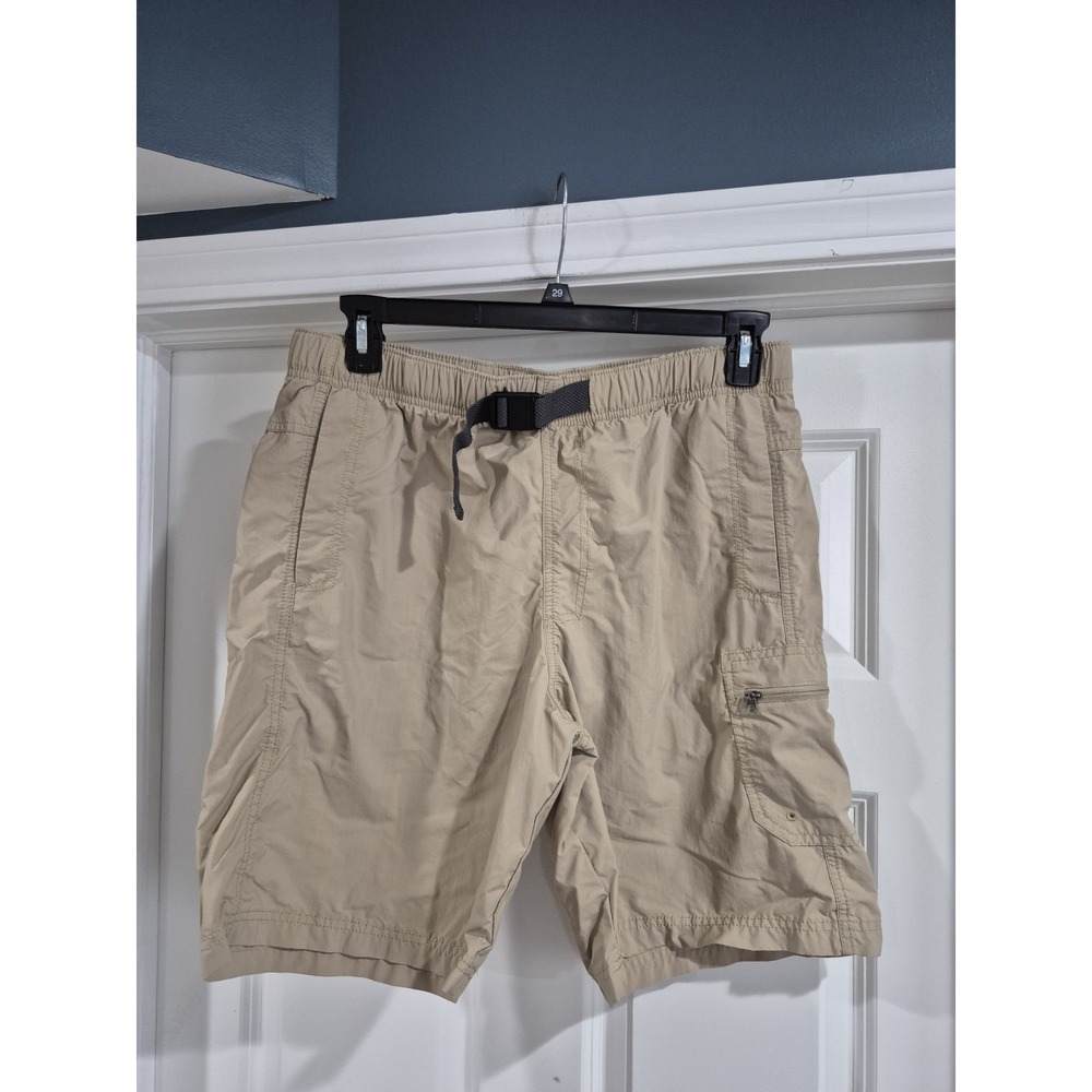 Columbia Shorts Mens Medium Khaki Pull On Cargo Lined Water Hiking Fishing Nylon